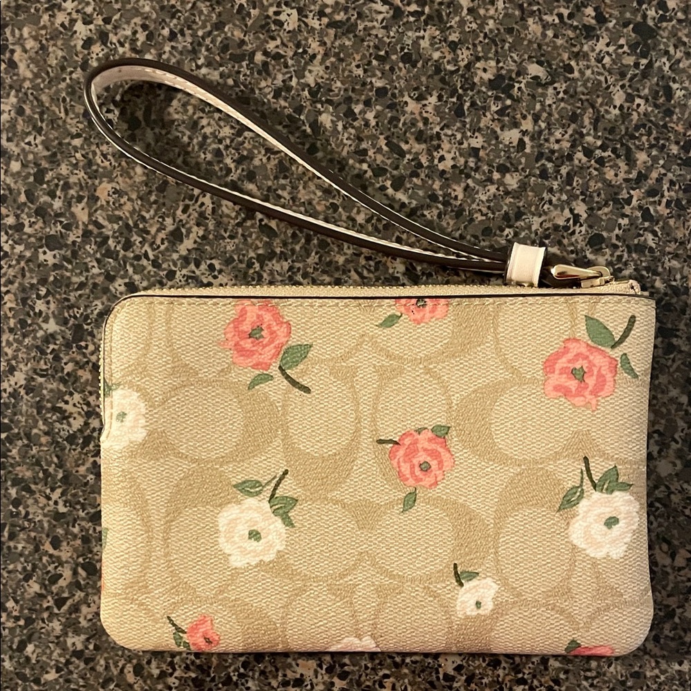 Coach Floral Wristlet in Beige and Coral - Picture 2 of 5